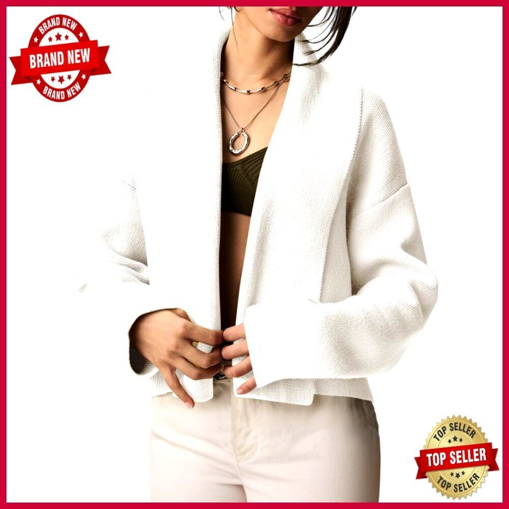 Cropped Cardigan Open Front Shawl Long Sleeve Sweater Jacket Small
